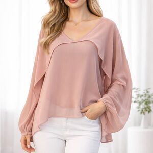 Blugirl Folies Blush Pink Sheer Draped Blouse Size 12 NWT Italian Designer